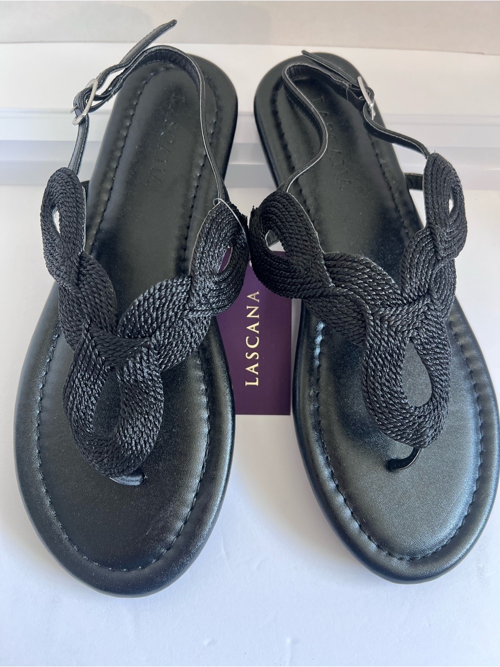 Lascana Black Crochet Adjustable Straps Sandals Size 8